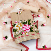 Light brown Embroidered Unstitched suit set for Festival
